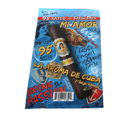 Custom Printed Resealable Cigar Wraps Smoking Cigar Bag with Zipper