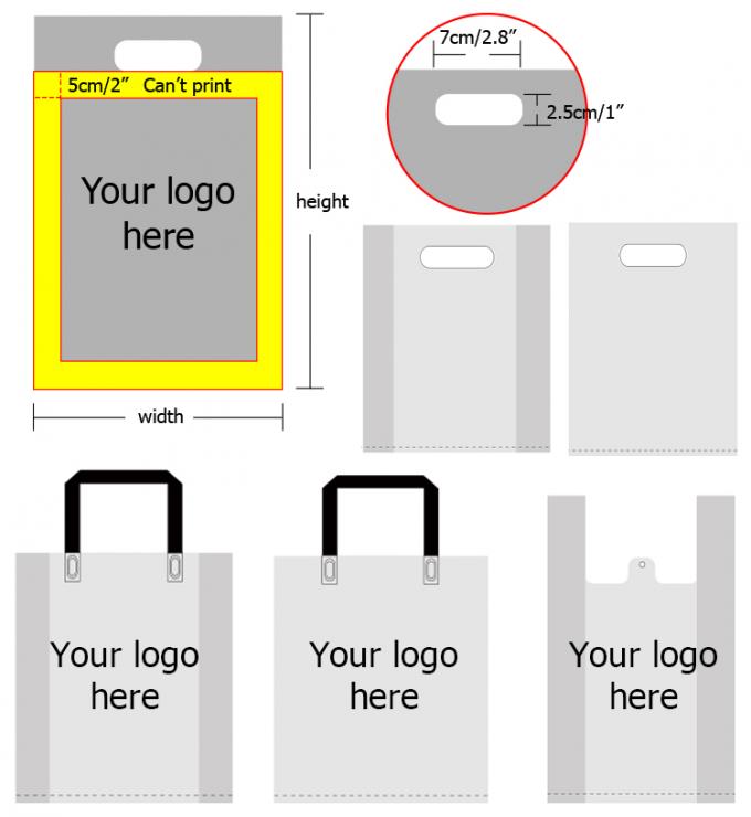 HDPE / LDPE Die Cut Patch Menangani Tas Eceran Merchandise Plastik Kustom Dengan Logo Sendiri