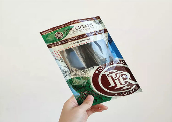 Paket Humidor Cetak Kustom Plastik Tiga Sisi Seal Ziplock untuk Cigar Cigarillo