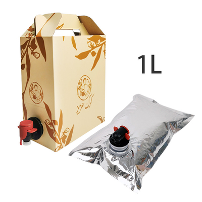Kemasan kotak kantong bib aluminium 1L, dengan keran dispenser, cocok untuk kantong kemasan jus cair, anggur, kopi dan minyak zaitun, dengan keran bib