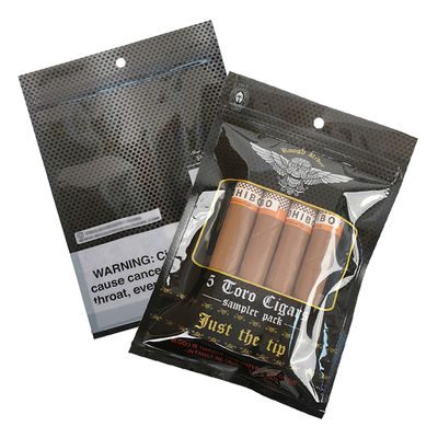 Kantong Datar Tahan Lembab yang Dirancang Khusus Dicetak Segel Panas Aluminium Foil Mylar 3 Sisi untuk Bungkus Cerutu Daun Tembakau