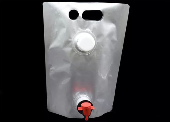 Tas Bib Portabel Food Grade Dalam Kotak Kantung Cerat Aluminium Foil Dengan Keran / Keran Merah
