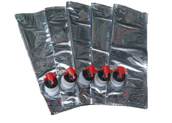 Reusable Silver Red Wine Quad Seal Bag Aluminium Foil Minuman Plastik Tas BIB Cair Dengan Keran