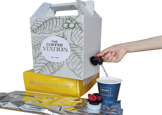 OEM 1L / 2L / 3L Kopi Jus Anggur Tas BIB Cair Dalam Kotak Dispenser Dengan Pegangan Dan Keran