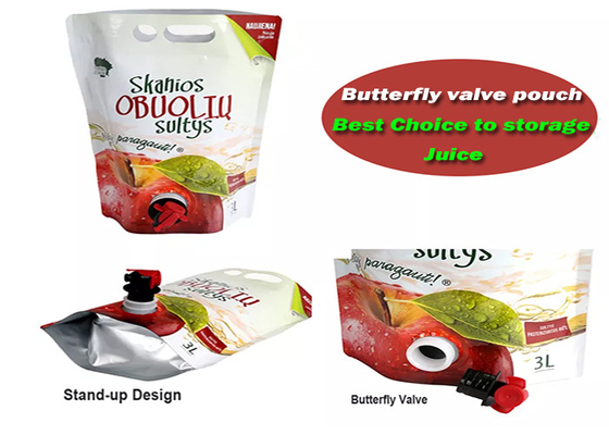 Aseptic 1L 1.5L 3L 5L Stand Up Pouch Dengan Vitop Tap Lipat Ganda BIB Wine With Spigot