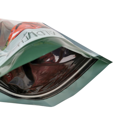 Custom Resalable Foil Ziplock Three Side Seal Natural Leaf Cigar Wrap Moisturizing Plastic Packaging Bag dengan jendela yang jelas