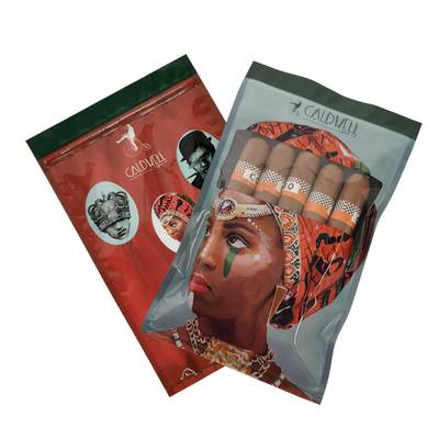 Custom Resalable Foil Ziplock Three Side Seal Natural Leaf Cigar Wrap Moisturizing Plastic Packaging Bag dengan jendela yang jelas