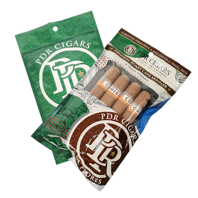 Custom Resalable Foil Ziplock Three Side Seal Natural Leaf Cigar Wrap Moisturizing Plastic Packaging Bag dengan jendela yang jelas