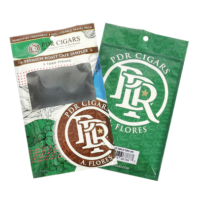 Custom Resalable Foil Ziplock Three Side Seal Natural Leaf Cigar Wrap Moisturizing Plastic Packaging Bag dengan jendela yang jelas