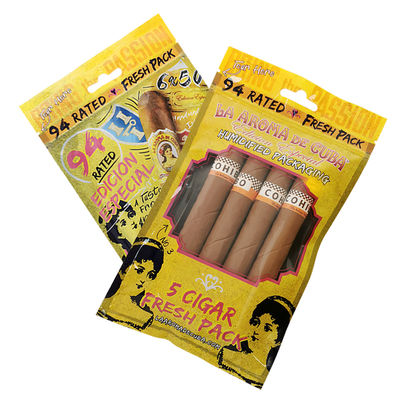 Kantong Kemasan Cerutu Ziplock Cetak Kustom Kantong Plastik Pelembab Cerutu Dengan Lapisan Hidrasi ﻿