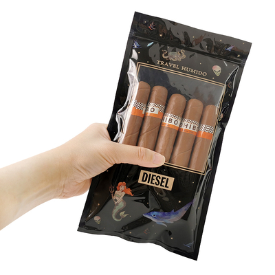 Koper Perjalanan Cerutu Kulit Mewah Kustom dengan Humidifier Kantong Humidor Portabel Bergaris Cedar Kontrol Kelembaban Kantong Ziplock