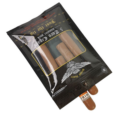 Kantong Datar Tahan Lembab yang Dirancang Khusus Dicetak Segel Panas Aluminium Foil Mylar 3 Sisi untuk Bungkus Cerutu Daun Tembakau