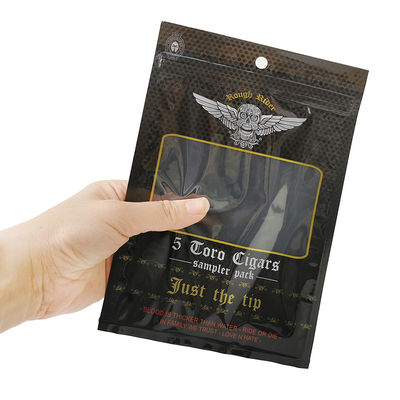 Kantong Datar Tahan Lembab yang Dirancang Khusus Dicetak Segel Panas Aluminium Foil Mylar 3 Sisi untuk Bungkus Cerutu Daun Tembakau