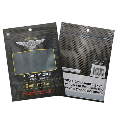 Kantong Datar Tahan Lembab yang Dirancang Khusus Dicetak Segel Panas Aluminium Foil Mylar 3 Sisi untuk Bungkus Cerutu Daun Tembakau