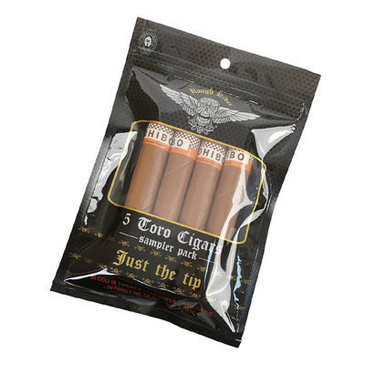 Kantong Datar Tahan Lembab yang Dirancang Khusus Dicetak Segel Panas Aluminium Foil Mylar 3 Sisi untuk Bungkus Cerutu Daun Tembakau