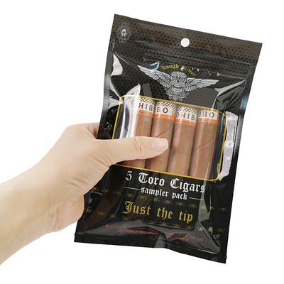 Kantong Datar Tahan Lembab yang Dirancang Khusus Dicetak Segel Panas Aluminium Foil Mylar 3 Sisi untuk Bungkus Cerutu Daun Tembakau