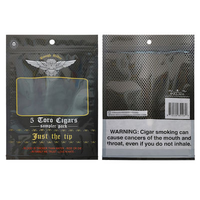 Kantong Datar Tahan Lembab yang Dirancang Khusus Dicetak Segel Panas Aluminium Foil Mylar 3 Sisi untuk Bungkus Cerutu Daun Tembakau