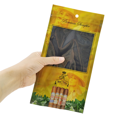 Paket Humidor Pencetakan Kustom Plastik Segel Tiga Sisi Ziplock Kantong Cerutu Kemasan Cerutu Humidor Pelembab