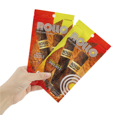 Custom Resealable Foil Ziplock Three Side Seal Plastic Packaging Bag Natural Leaf Cigar Wraps Moisturizing With Clear Window