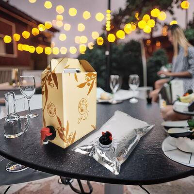 Tas BIB yang disesuaikan dalam Kotak dengan Aksesoris Tap Spout ideal untuk kemasan minyak jus anggur dan produk cair lainnya