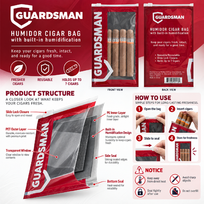 Large size cigar bags custom designed from food grade TPU and PE materials ideal for secure cigar packaging solutions