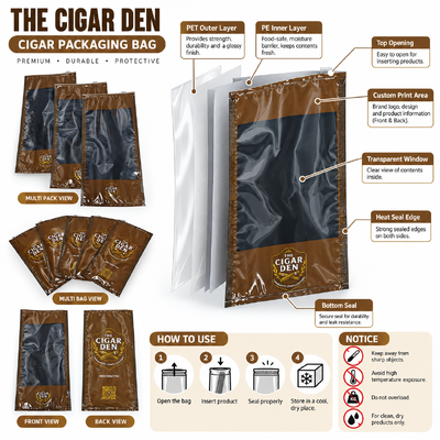 5 Kantong Humidor Volume Cerutu Tahan Sobek Tahan Tusuk Kantong Plastik Ritsleting Ideal untuk Pelembapan dan Penyimpanan Cerutu