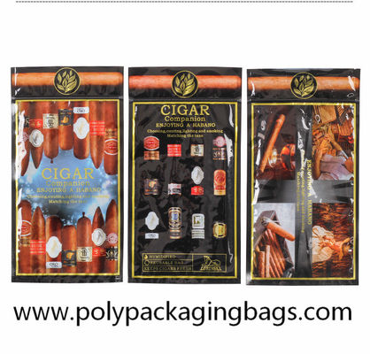 Segel Tiga Sisi 0,09mm Tas Ziplock Cerutu yang Dapat Ditutup Kembali Tas Humidor Tembakau