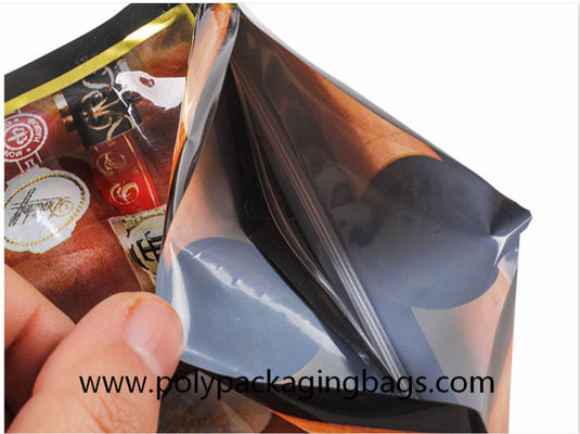 Segel Tiga Sisi 0,09mm Tas Ziplock Cerutu yang Dapat Ditutup Kembali Tas Humidor Tembakau