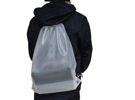 0.08mm Frosted CPE Drawstring Double Shoulder Backpack Tas Serut Plastik Untuk Pakaian