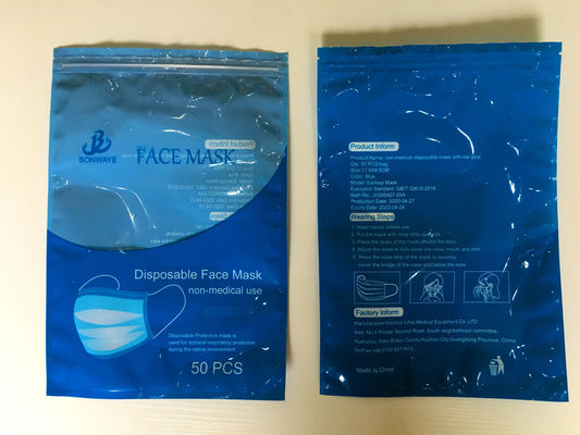 Bukti Kelembaban CMYK OPP PET PE Laminated Mask Packaging Bag Reselable Ziplock Bag Untuk Masker