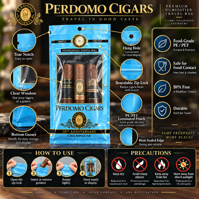 MOPPPE Material Ziplock Desain Cigar Humidor Bags Sempurna untuk Melestarikan Kesegaran Dimensi Custom Custom Printing