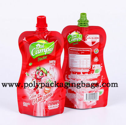 100mic Plastic Stand Up Spout Pouch Untuk Kemasan Cairan Jus Stand Up Pouch Dengan Valve
