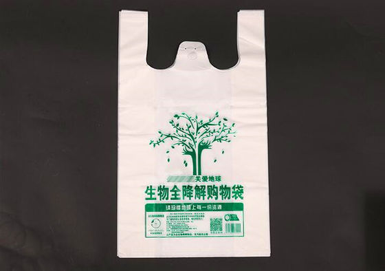 Kantong T Shirt Biodegradable Laminasi Lapisan Tunggal Tepung Jagung Kompos